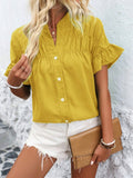 Womens Casual Pleated Button-Down Linen Shirt