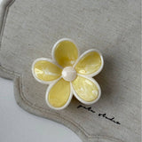 Cream Floral Claw Clip High Ponytail Hair Grip_Cwaha08257