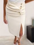 Split Buttons Versatile Mid-Length Skirt