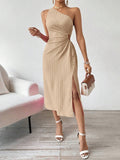 Womens Elegant One-Shoulder Slit Dress