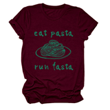 Trendy Womens Short Sleeve Tee Eat Pasta Run
