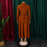 FASHIONABLE PLEATED PLUS SIZE SWING SKIRT DRESS_CWDMD3665