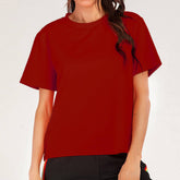 Solid-Color Casual Round-Neck Short-Sleeved Top