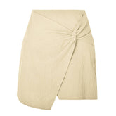 HIGH WAIST COTTON AND LINEN TWISTED SKIRT_CWBSS0401