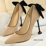 Women Suede Shallow Pointed Toe Bow High Heels