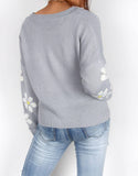 V-Neck Floral Single-Breasted Knit Cardigan