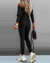 Splicing Casual Jacket And Trousers Two-Piece Set