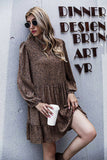 V-Neck Leopard Print Ruffled Long-Sleeved Dress