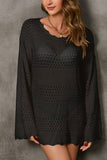 Cwtbll3657_Hollow Knit Cardigan Bell Sleeve Beach Dress