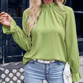 Solid-Colored Lotus Leaf Collar Long-Sleeved Top