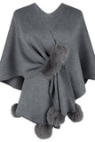 Cwocas0052_Solid Color Wool Ball Cape Knitted Shawl