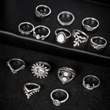 Cwasc1952_Water Drop Sunflower Moon Sun Hollow Ring Set