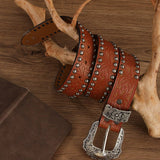 Vintage Distressed Rivet Embossed Belt_Cwmm3957