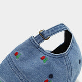 Vintage Cherry Embroidered Denim Baseball Cap_Cwah04665