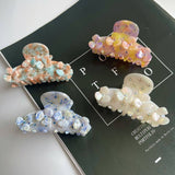 Vintage Rhinestone Acetate Floral Claw Hair Clip_Cwaha1346