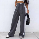 Striped Patchwork Lace-Up Casual Slacks