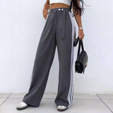 Striped Patchwork Lace-Up Casual Slacks