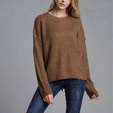 Womens Loose Knit Sweater Crew Neck Knit Sweater