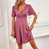 Solid Color Dress With Pinched Sleeves