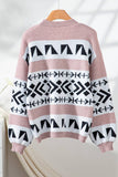 Cwocal00567_Loose Jacquard Contrast Knit Cardigan Sweater