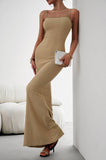 Solid Color Sexy Style Slim Suspender Long Dress