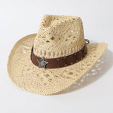 Wide Brim Western Straw Cowboy Sun Hat_Cwah3663