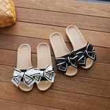 LINEN BOW SLIPPERS WITH SOFT ANTI SLIP SOLE_CWSHF0172