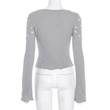 Solid-Color Round-Neck Button-Decorated T-Shirt