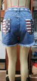 Usa Flag Print Distressed Button Fly Denim Shorts