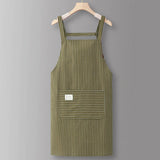 Cotton Striped Grid Kitchen Apron With Pocket_Cwmm10095