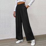 Solid Color Pit Stripe Casual Wide-Leg Pants