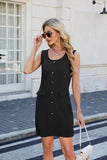 Solid Color Crew Neck Button Pocket Tank Dress