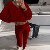 Solid Color Loose Hoodie Fleece Sweatpants Suit