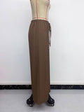 Stretched-Waist Drawstring Straight-Leg Trousers