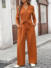 Solid-Color High-Waisted Long-Sleeved Jumpsuit