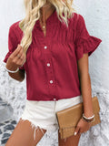Womens Casual Pleated Button-Down Linen Shirt