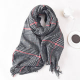 Women Color Matching Plaid Tassel Warm Scarf