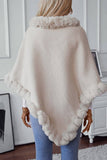 Cwocas0045_Thick Fur Collar Vintage Plaid Knitted Cape Shawl