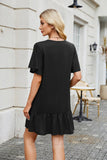Solid Color Crew Neck Short Sleeve Pleated Dress