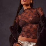 SEMI SHEER MESH LACE TOP BOTTOMING SHIRT_CWTBLL2660