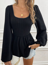 Square Collar Waist Twist Fabric Long Sleeve Top