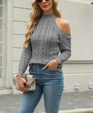 Twisted Half-Shoulder High Neck Knit Jacket