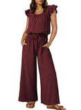 Womens Ruched Romper With Ruffle Sleeves