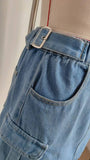 Washed Denim Skirt With Adjustable Waist