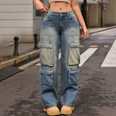 Vintage Wash Hip Hop Multi-Pocket Cargo Jeans