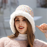 RAINBOW KNIT BEANIE COZY KNITTED BUCKET HAT_CWAH1981