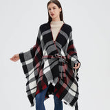 GEOMETRIC BLACK AND RED SHAWL WITH SPLIT HOOD_CWASC0263