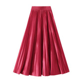 SLIMMING SHINY HIGH WAIST PLEATED MIDI SKIRT_CWBMS0329