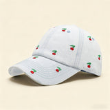 Vintage Cherry Embroidered Denim Baseball Cap_Cwah04665