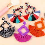GEOMETRIC DIAMOND SHAPED RICE BEAD TASSEL EARRINGS_CWAJE1043